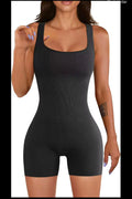 YOGA RIBBED SQUARE NECK SEAMINGLESS JUMPSUITS 90%NYLON