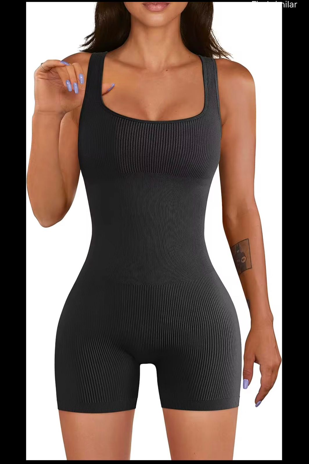 YOGA RIBBED SQUARE NECK SEAMINGLESS JUMPSUITS 90%NYLON