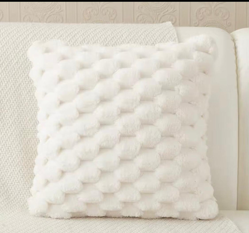 SOLID JACQUARD FAUX COZY PILLOW