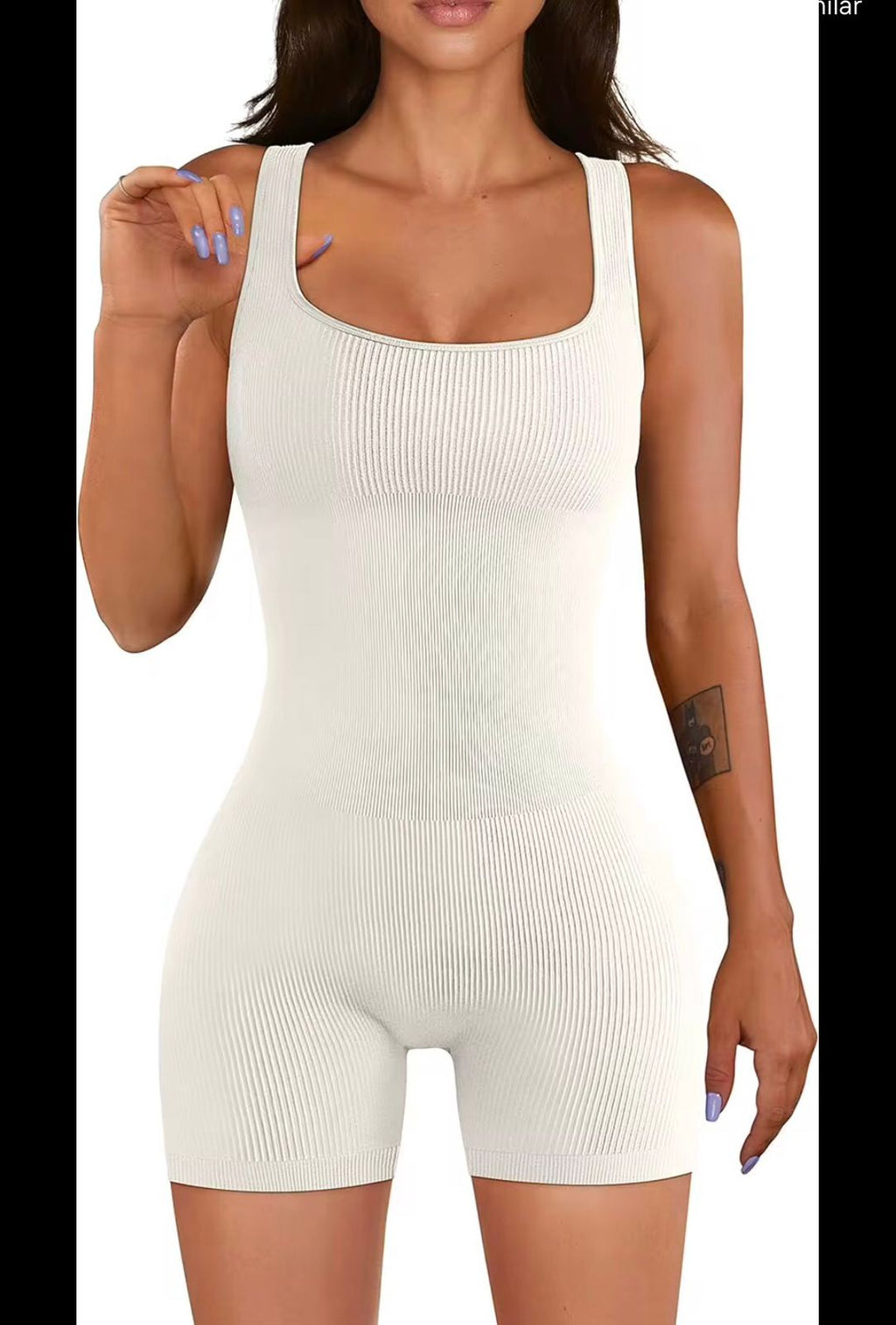 YOGA RIBBED SQUARE NECK SEAMINGLESS JUMPSUITS 90%NYLON