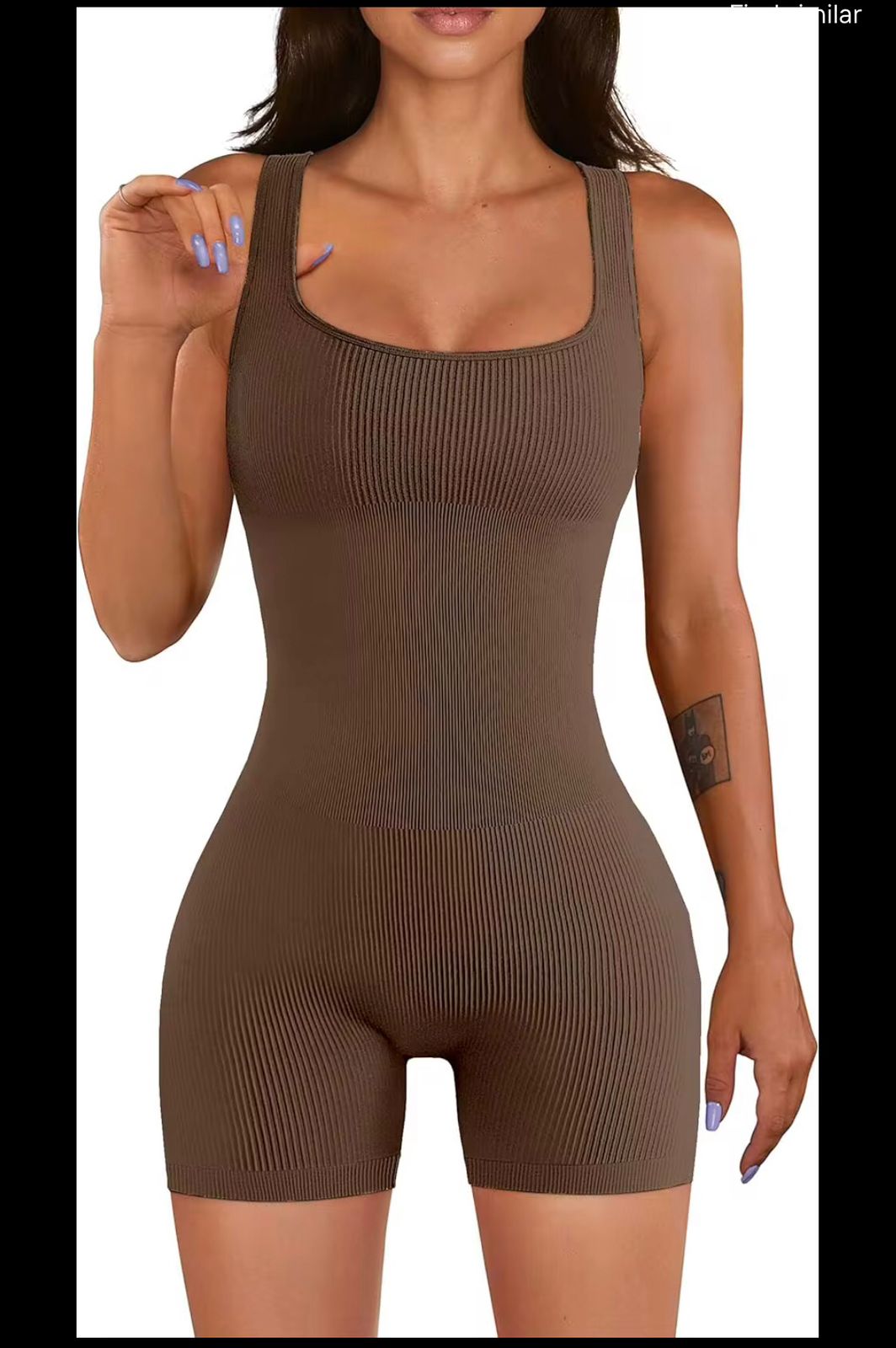 YOGA RIBBED SQUARE NECK SEAMINGLESS JUMPSUITS 90%NYLON