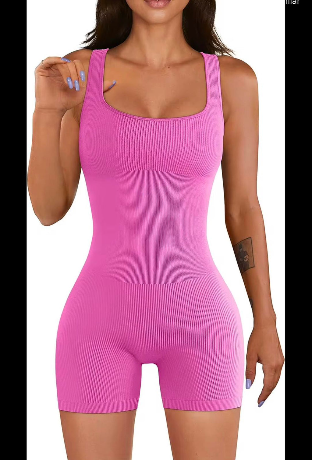 YOGA RIBBED SQUARE NECK SEAMINGLESS JUMPSUITS 90%NYLON