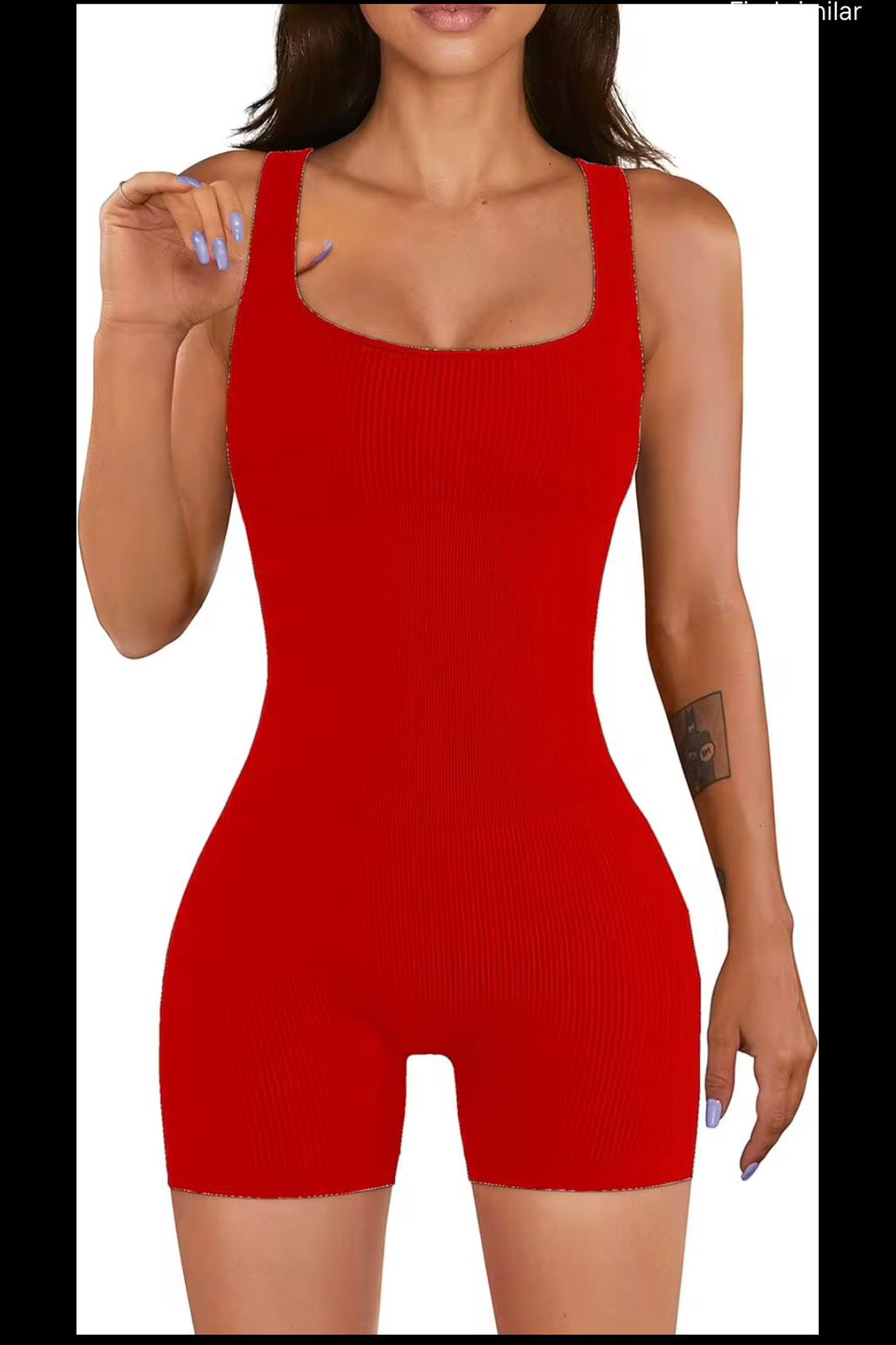 YOGA RIBBED SQUARE NECK SEAMINGLESS JUMPSUITS 90%NYLON