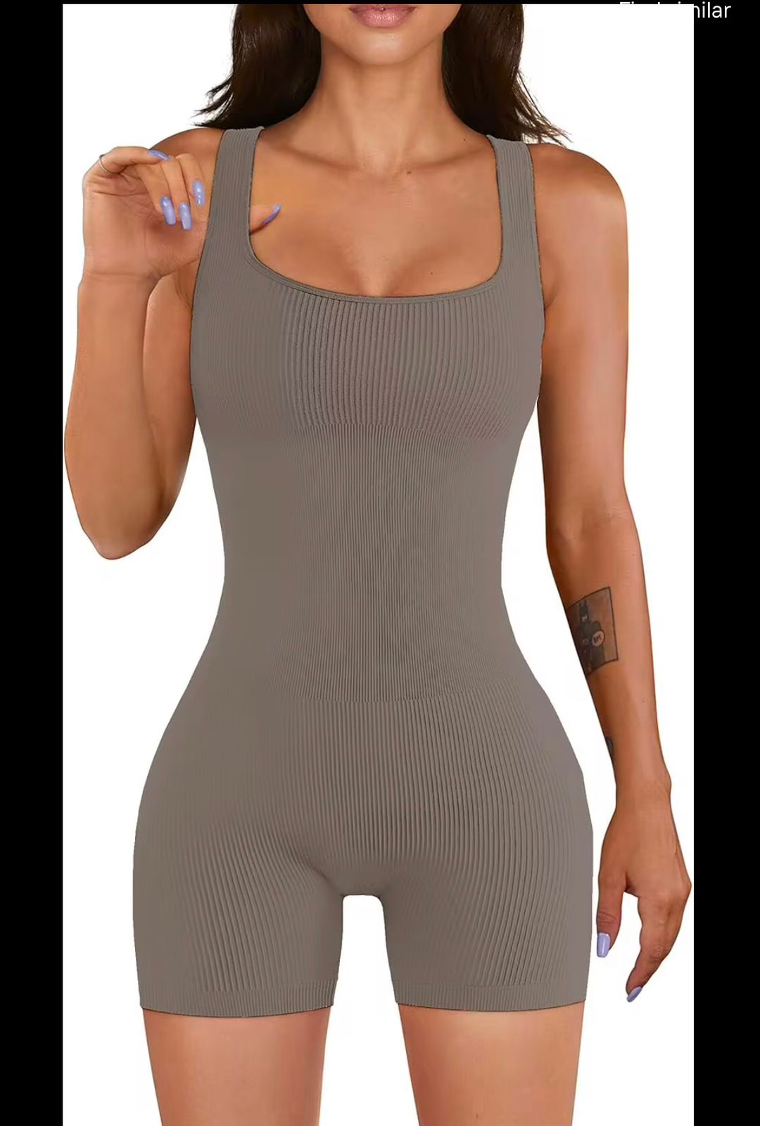 YOGA RIBBED SQUARE NECK SEAMINGLESS JUMPSUITS 90%NYLON