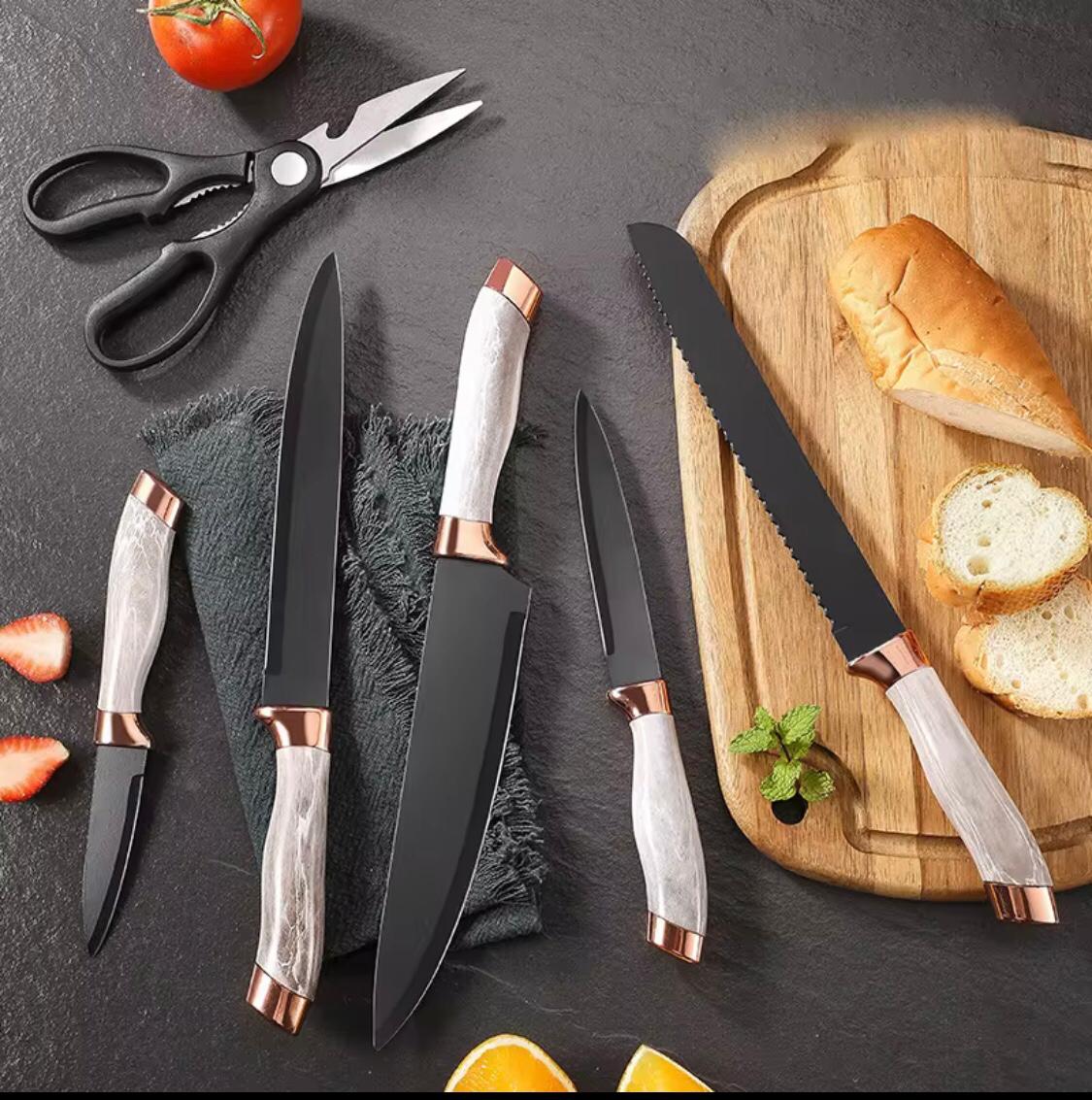 STAINLESS STEEL KNIFE SET KITCHEN MARBLE