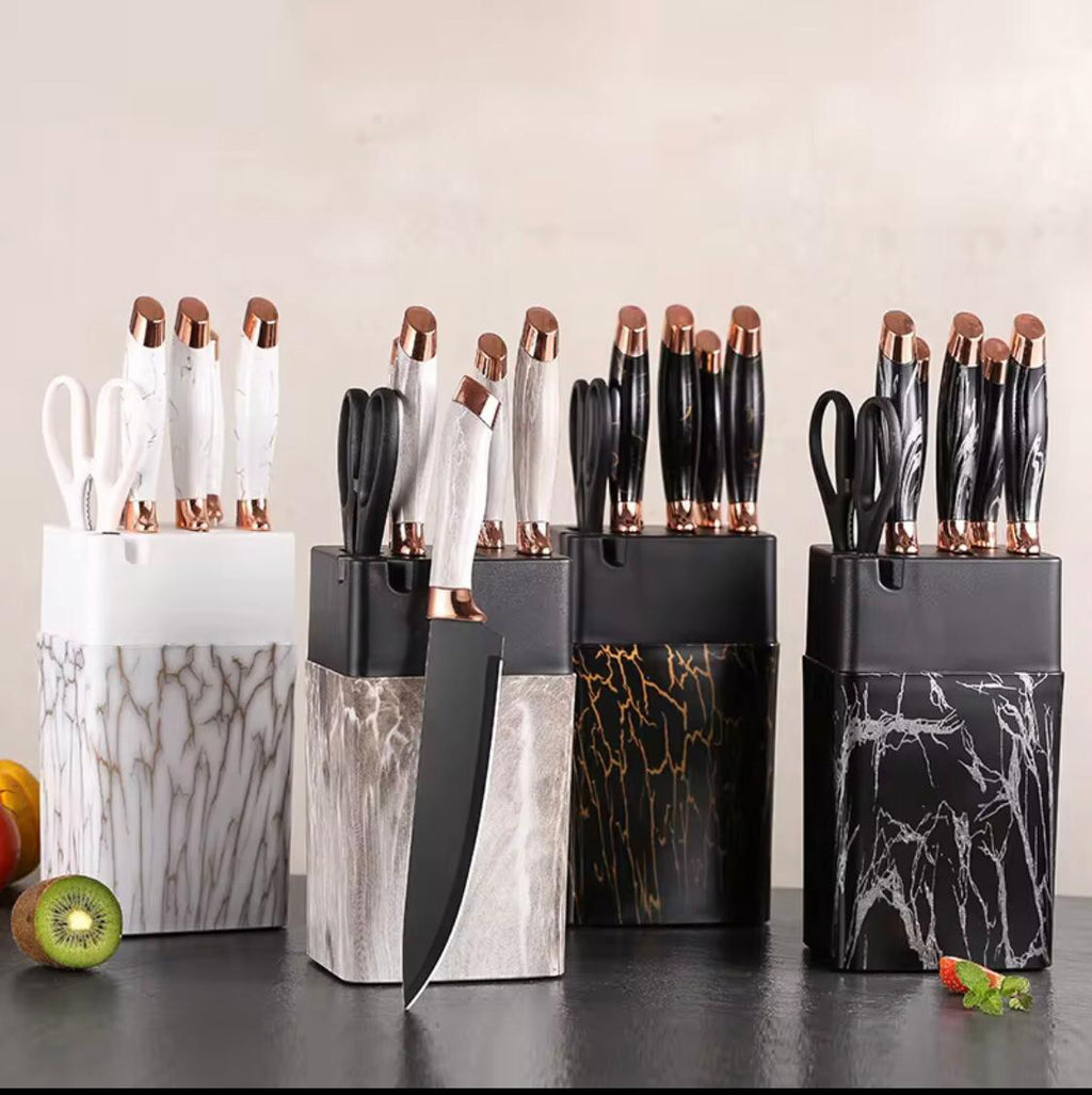 STAINLESS STEEL KNIFE SET KITCHEN MARBLE