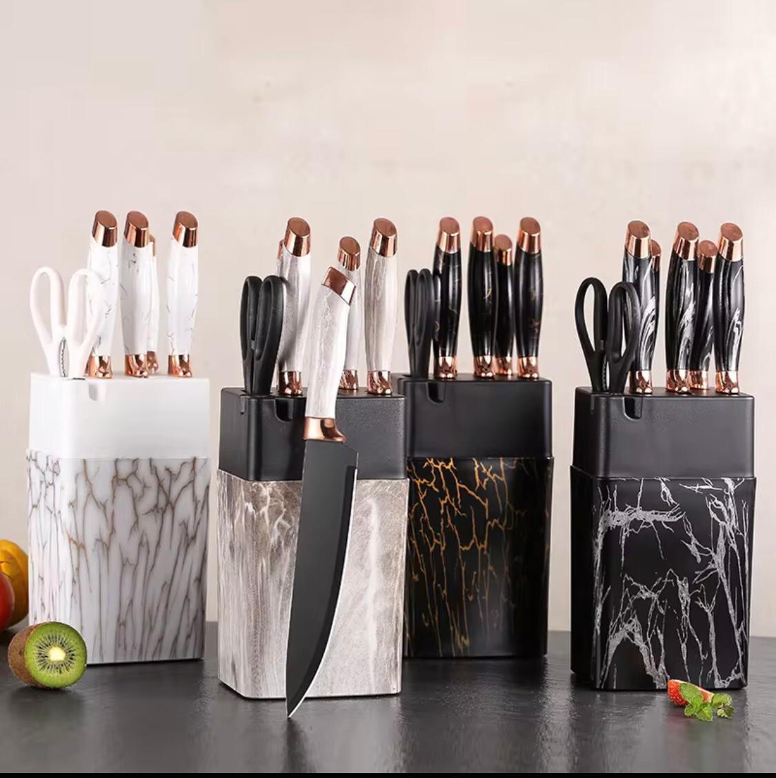STAINLESS STEEL KNIFE SET KITCHEN MARBLE