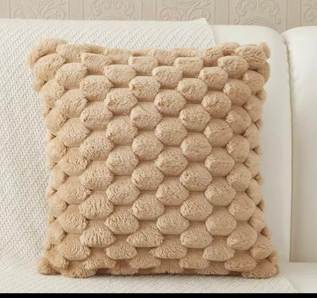 SOLID JACQUARD FAUX COZY PILLOW
