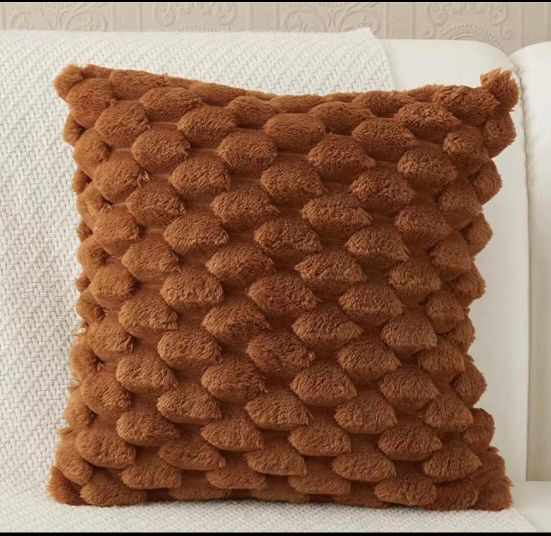 SOLID JACQUARD FAUX COZY PILLOW