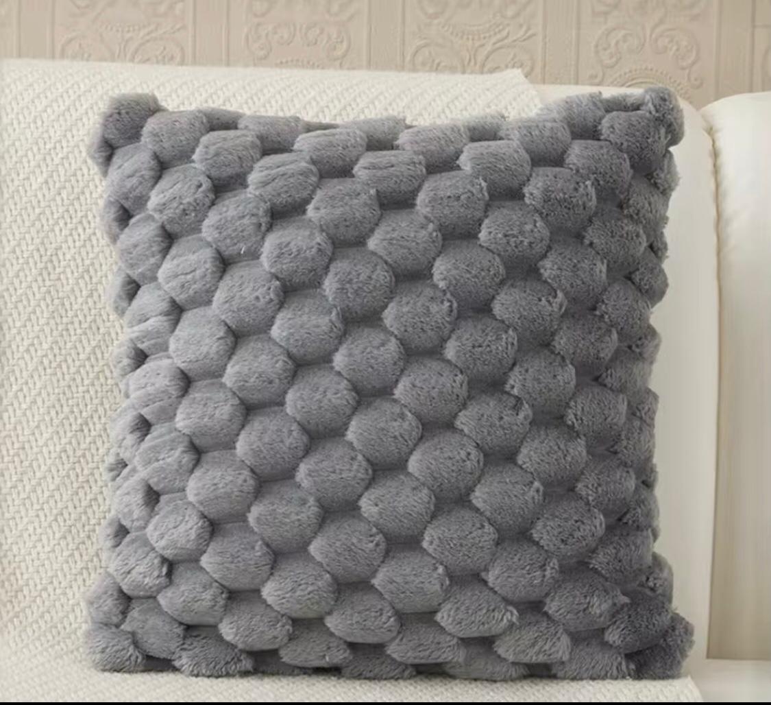 SOLID JACQUARD FAUX COZY PILLOW