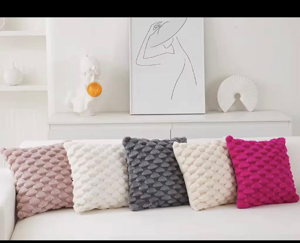 SOLID JACQUARD FAUX COZY PILLOW